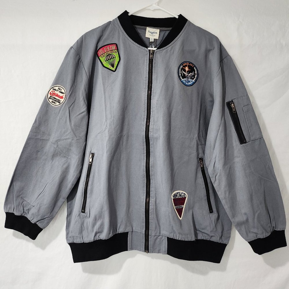 HAYDEN LA- Patchwork Bomber Jacket, Gray, Brand New Size M